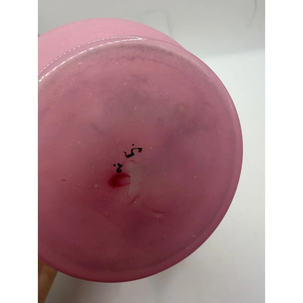 Vintage Pink‎ Satin Frosted Glass Vase Hand Painted Gold Floral Enamel 8.5 Inch